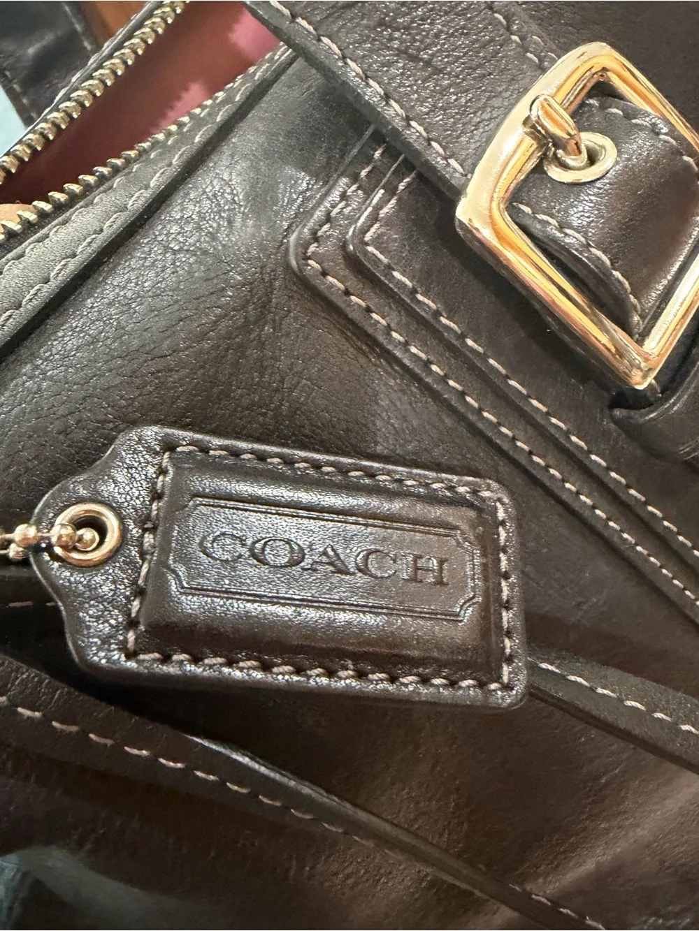 Women’s Vintage Coach Hampton Satchel with Gold Buckle Accents